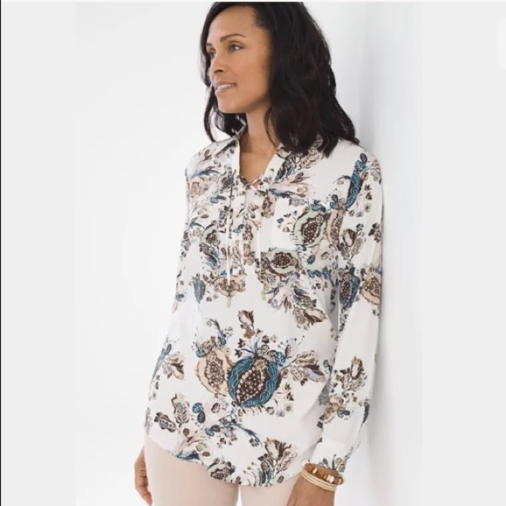 NWT CHICO’S Botanical Lace Up Tunic 0 Small $89.50